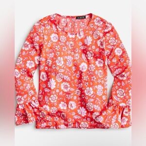 J. Crew NWT Winter Garden Top Medium Poppy Fields red floral ruffle bell sleeve‎